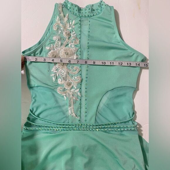 Glamour Custom solo dance costume lyrical mint aqua blue leotard stoned MA adult - Picture 9 of 11